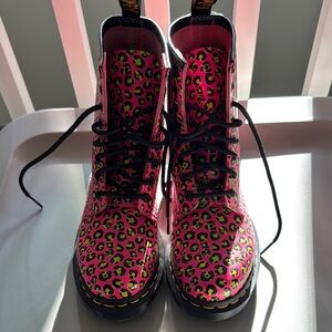 Pink & Green Leopard Print Doc Martens – Women’s Size 7 – Waterproof – $85